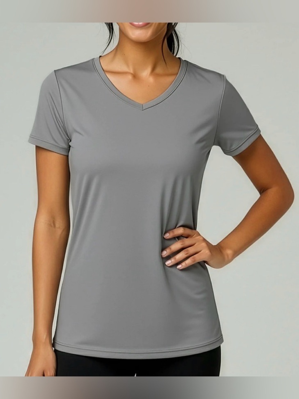 Zone Pro Gray V-Neck Short Sleeve Performance Tee